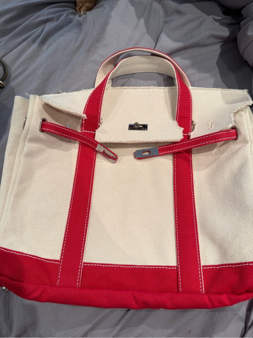 Viral Lg. Canvas Tote with Red Trim